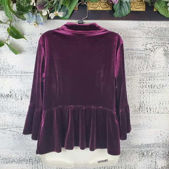 Vintage Notations Purple Velvet Peplum Sweater Sz L Retro Romantic Goth - Picture 4 of 6